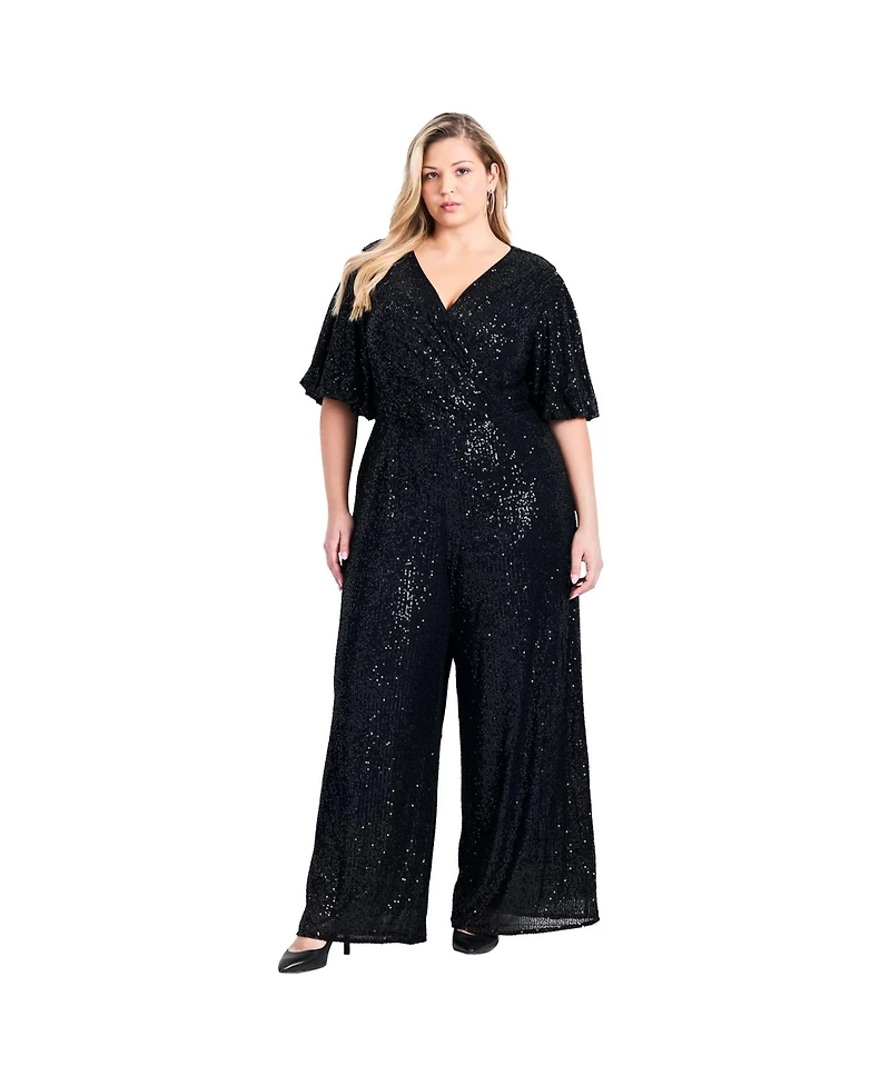 Avenue Women's Nada Sequin Puff Sleeve Jumpsuit