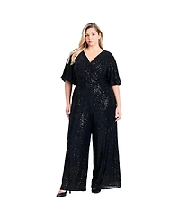 Avenue Women's Nada Sequin Puff Sleeve Jumpsuit