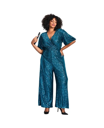 Avenue Women's Nada Sequin Puff Sleeve Jumpsuit