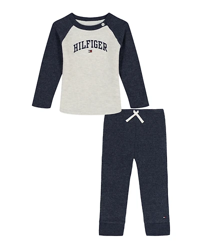 Tommy Hilfiger Baby Boys 2-Piece Crewneck Top and Thermal Joggers Set