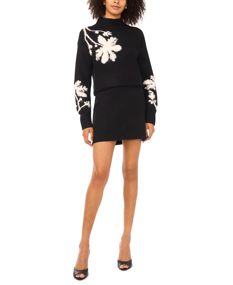 Vince Camuto Women's Floral Motif Long-Sleeve Sweater