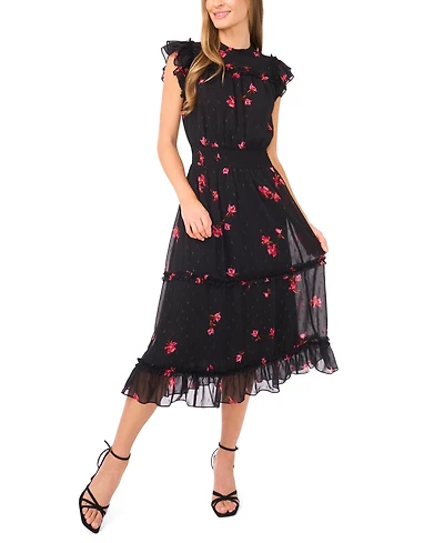 CeCe Women's Flutter Sleeve Smocked Waist Midi Dress