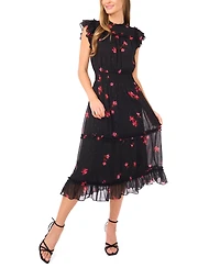 CeCe Women's Flutter Sleeve Smocked Waist Midi Dress