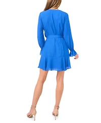 CeCe Women's V-Neck Long-Sleeve Tie Waist Dress