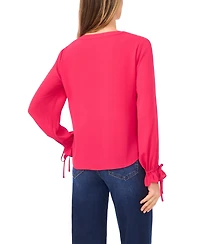 CeCe Women's V-Neck Button Down Lace Flounce Trim Top