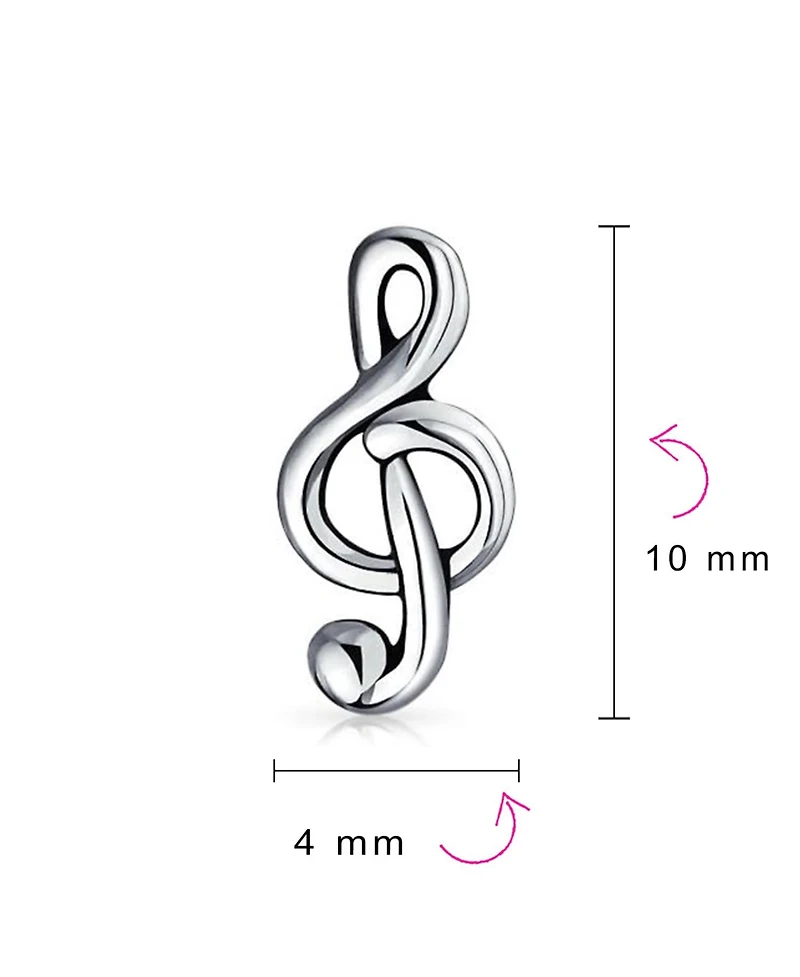 Bling Jewelry Musician Treble Music Note Stud Earrings and Pendant Necklace Silver Jewelry Set