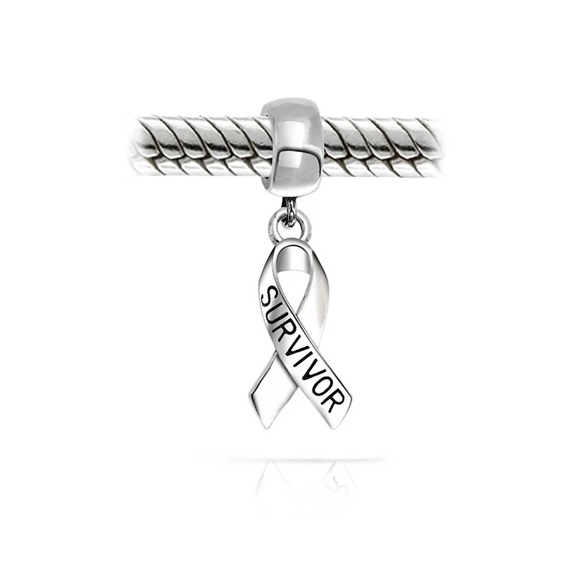Bling Jewelry Set of 2 Ribbon Survivor Message Dangle Charm Bead Sterling Silver for European Bracelet