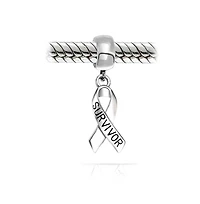 Bling Jewelry Set of 2 Ribbon Survivor Message Dangle Charm Bead Sterling Silver for European Bracelet