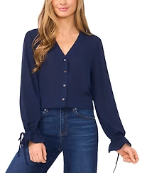 CeCe Women's V-Neck Button Down Lace Flounce Trim Top