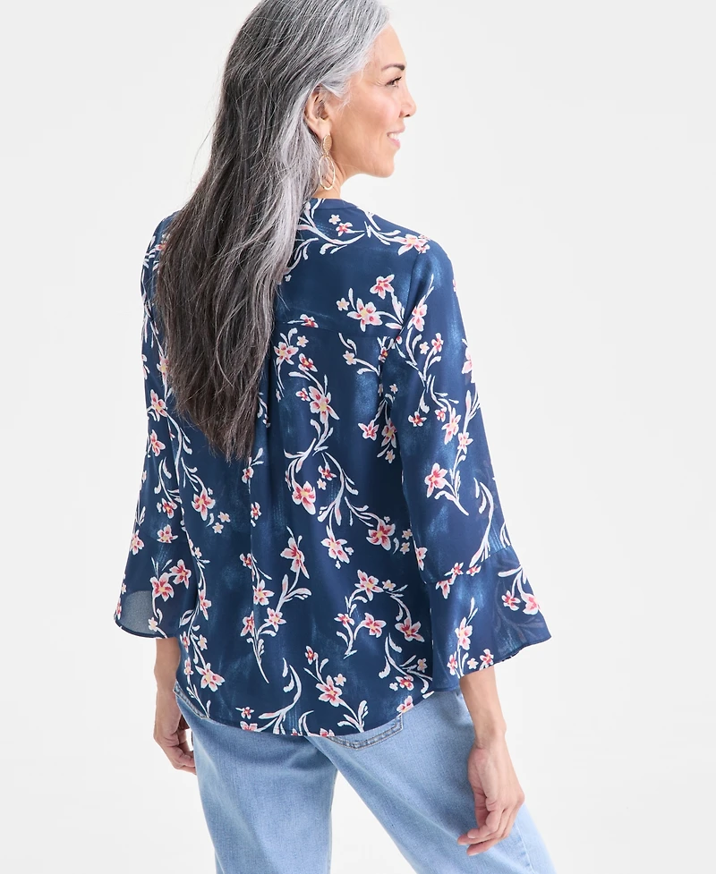 Style & Co Women's Printed Pintuck Ruffle Sleeve Top, Macy's Exclusive