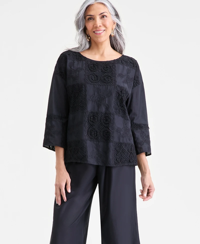 Style & Co. Women's Crochet Patchwork Top, Macy's Exclusive