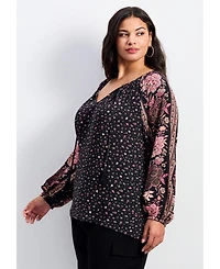 Avenue Women's Eliana Border Print Sleeve Peasant Top