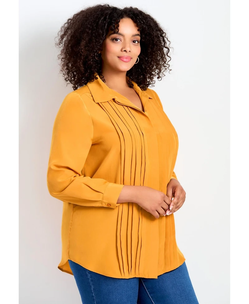 Avenue Women's Pleated Button Down Shirt