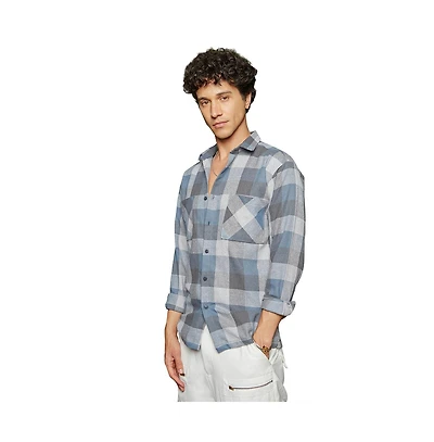 Campus Sutra Men's Icy Blue & Ash Grey Checkered Utility Shacket