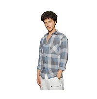 Campus Sutra Men's Icy Blue & Ash Grey Checkered Utility Shacket