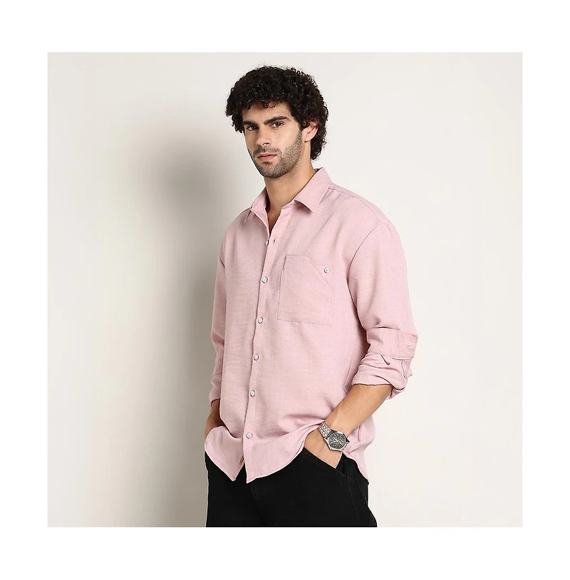 Campus Sutra Men's Rose Pink Modular Solid Oversized Shirt