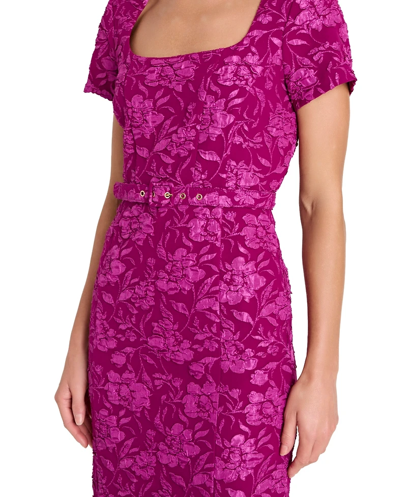 Tahari Asl Petite Puff Jacquard Cap Sleeve Dress