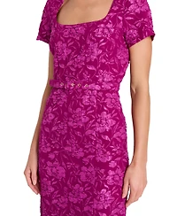 Tahari Asl Petite Puff Jacquard Cap Sleeve Dress