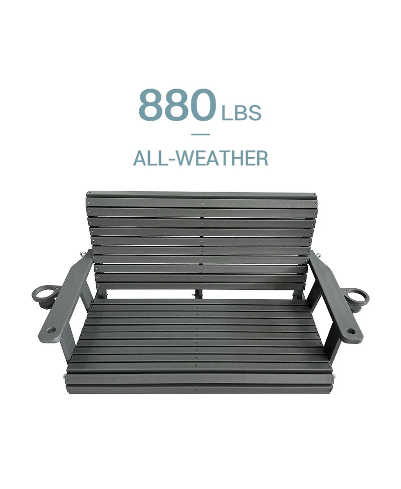 2-Seater 4 Ft Hdpe Porch Swing, for Outdoor Patio Garden Yard (Darknight Black)