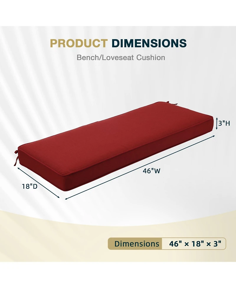 Aoodor Patio Bench Cushion Outdoor Olefin Fabric Slipcover Sponge Foam 46.5” x 17.7” x 3”- Red