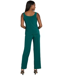 R & M Richards Women's Soutache Long Jacket, Necklace Top Pants Set
