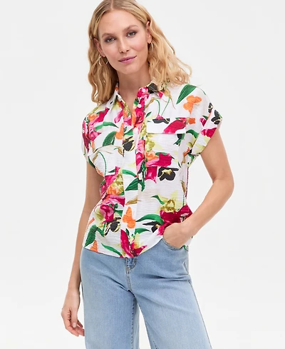 I.n.c. International Concepts Women's Printed Pocket-Front Short-Sleeve Top, Macy's Exclusive
