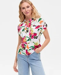 I.n.c. International Concepts Women's Printed Pocket-Front Short-Sleeve Top, Macy's Exclusive