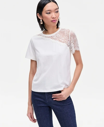 I.n.c. International Concepts Women's Lace-Shoulder T-Shirt, Macy's Exclusive