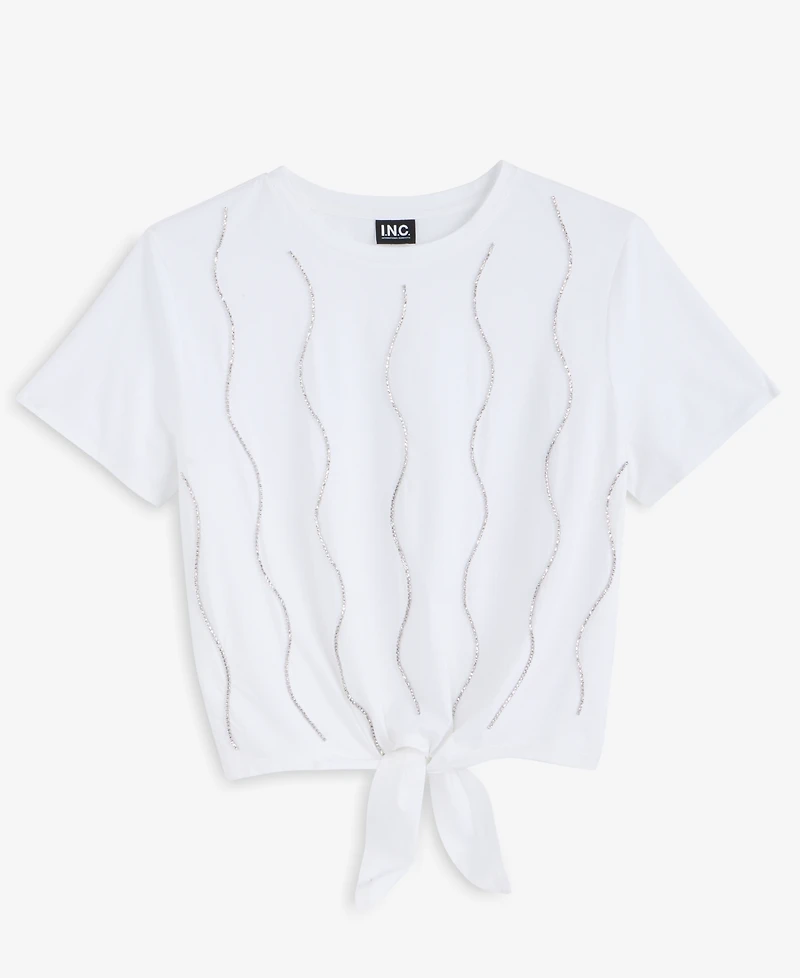 I.n.c. International Concepts Women's Embellished Tie-Front Tee, Macy's Exclusive