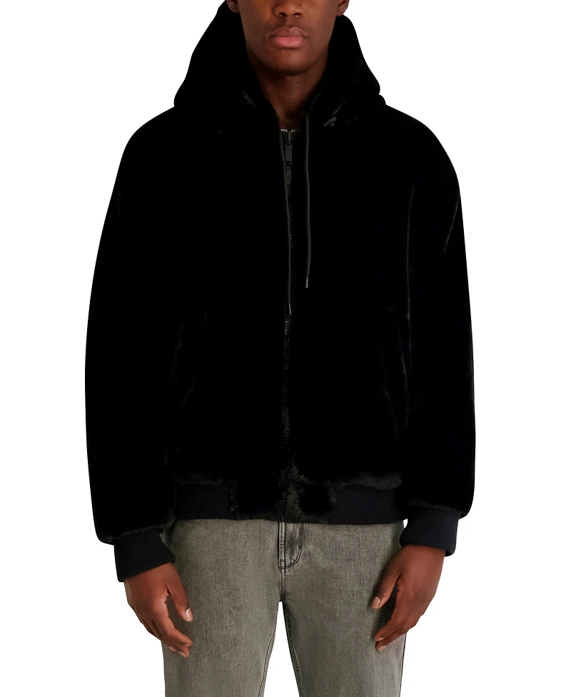 Karl Lagerfeld Paris Men's Reversible Faux Fur Bomber