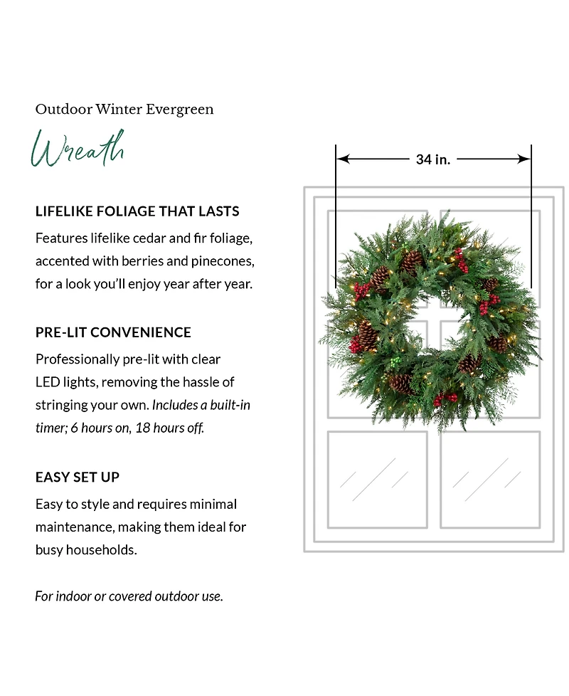 Balsam Hill 34" Outdoor Winter Evergreen Christmas Wreath