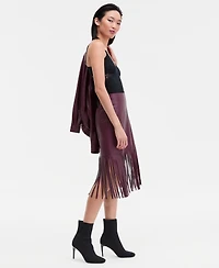 I.n.c. International Concepts Women's Faux-Leather Fringe-Trim Skirt, Macy's Exclusive