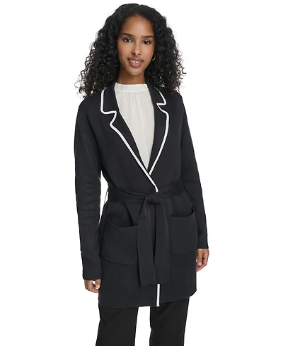 Calvin Klein Women's Tie-Waist Contrast Collar Sweater