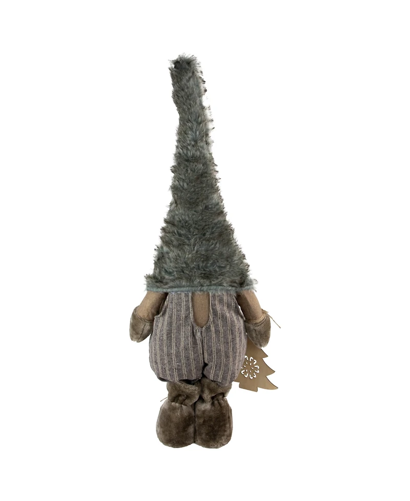 Northlight 33" Large Woodland Gnome with Striped Pants Holding Christmas Tree