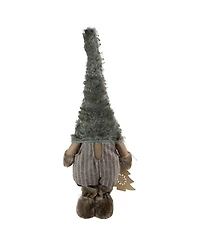 Northlight 33" Large Woodland Gnome with Striped Pants Holding Christmas Tree