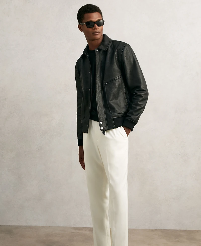 Reiss Men's Grained-Leather Zip-Through Jacket