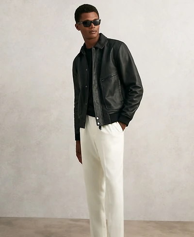 Reiss Men's Grained-Leather Zip-Through Jacket