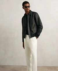 Reiss Men's Grained-Leather Zip-Through Jacket