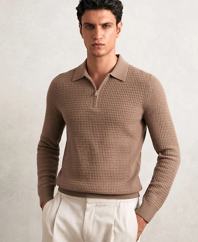 Reiss Men's Wool Waffle-Knit Half-Zip Polo Shirt