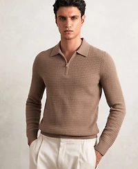 Reiss Men's Wool Waffle-Knit Half-Zip Polo Shirt