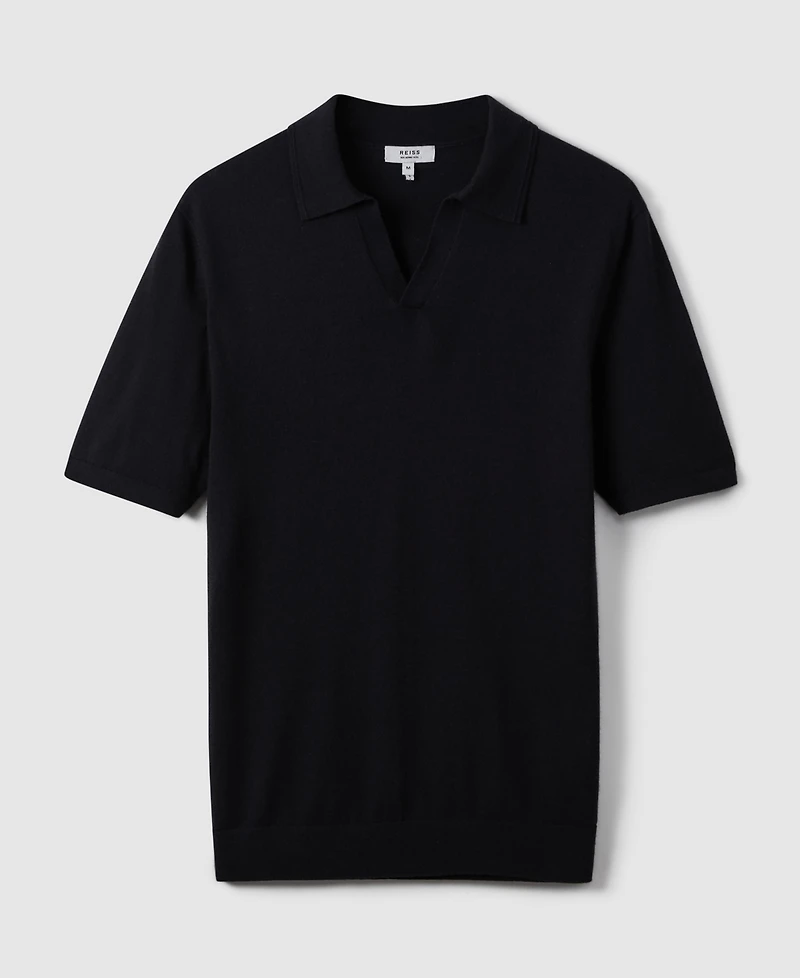 Reiss Men's Merino Wool Open Collar Polo Shirt