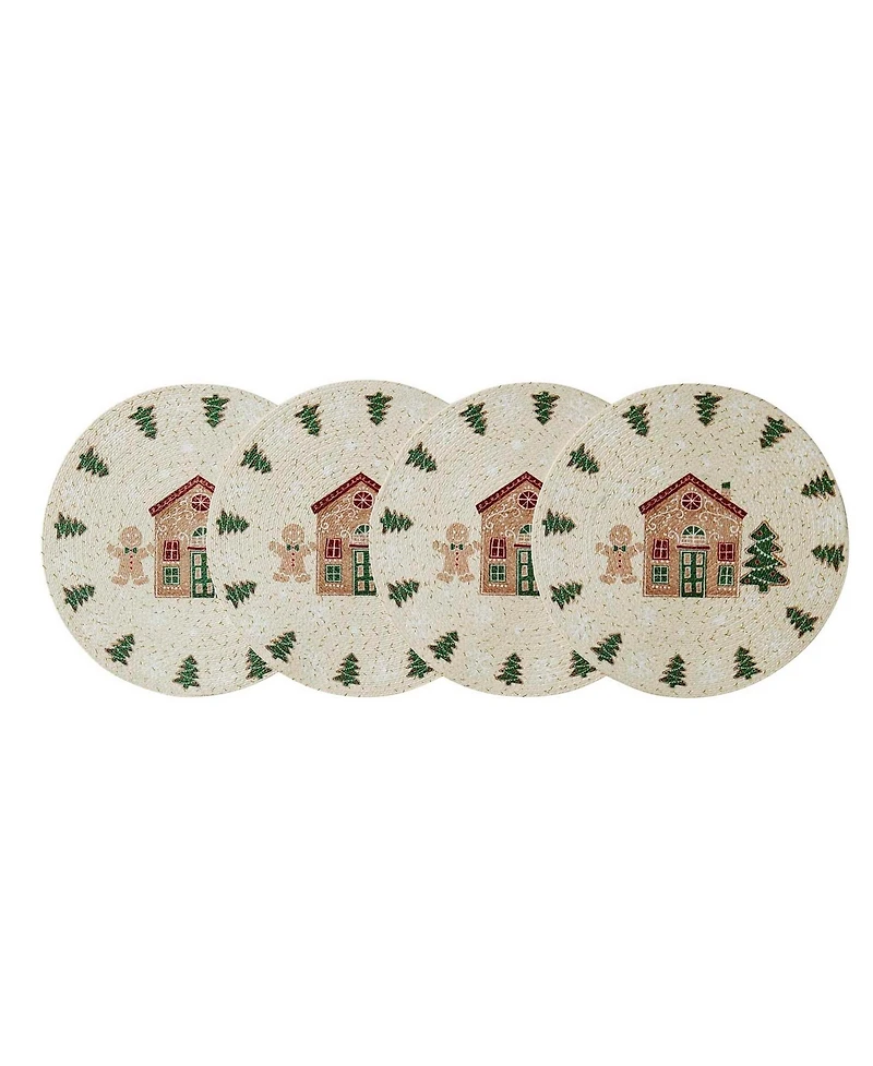 Avanti Gingerbread Village Round Braided Placemats, Set of 4