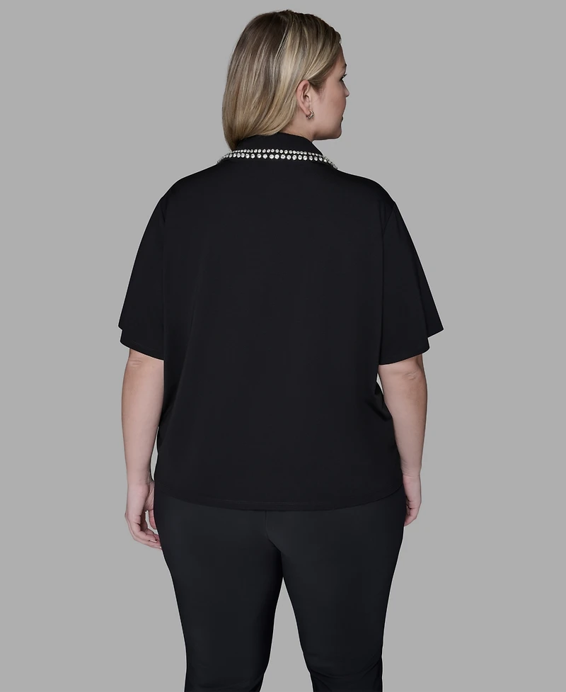 Karl Lagerfeld Paris Women's Sparkle Trim Knit Short-Sleeve Top