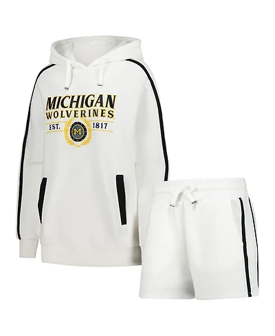 Gameday Couture Men's 2-Piece Cream Michigan Wolverines Down, Set, Go Hoodie and Shorts Lounge Set