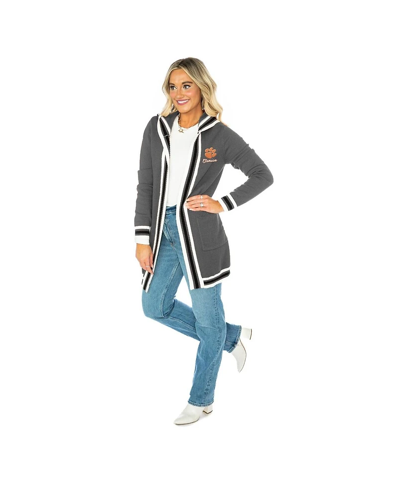 Gameday Couture Women's Gray Clemson Tigers Tri-Blend Rounded Stripe Cardigan