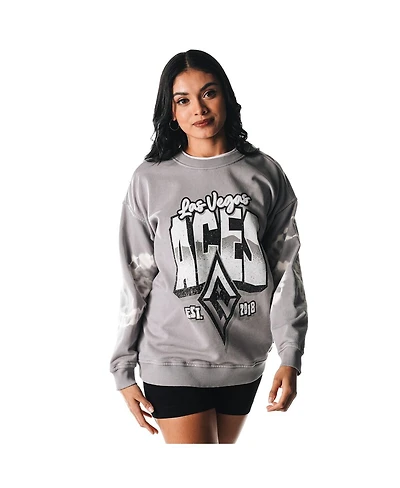 The Wild Collective Women's Gray Las Vegas Aces Double Collar Fleece Pullover Sweatshirt