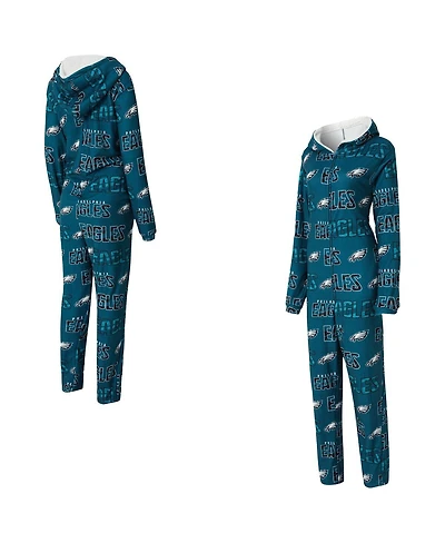 Concepts Sport Women's Green Philadelphia Eagles Roadway Allover Print Microfleece Full-Zip Union Suit