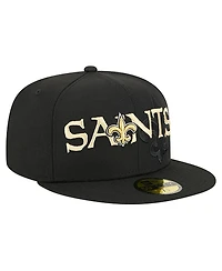 New Era Men's Black Orleans Saints Overlap Wordmark 59FIFTY Fitted Hat