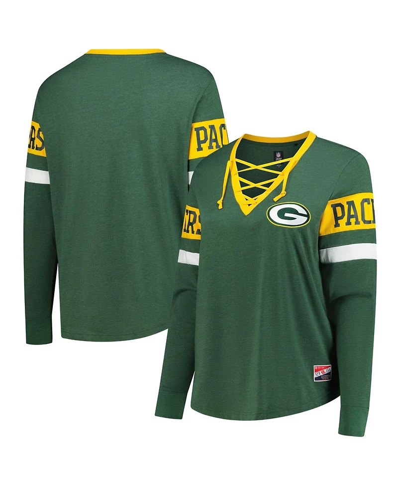 New Era Women's Green Bay Packers Plus Throwback Lace-Up Long Sleeve T-Shirt