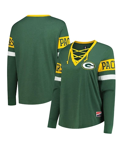 New Era Women's Green Bay Packers Plus Throwback Lace-Up Long Sleeve T-Shirt
